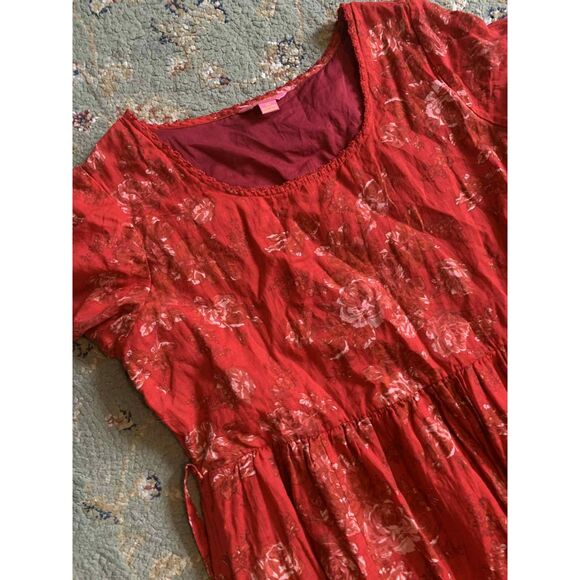 April Cornell Cap Sleeve Red Floral Midi Cotton Tie Back Dress with Pockets, XL - Picture 6 of 6